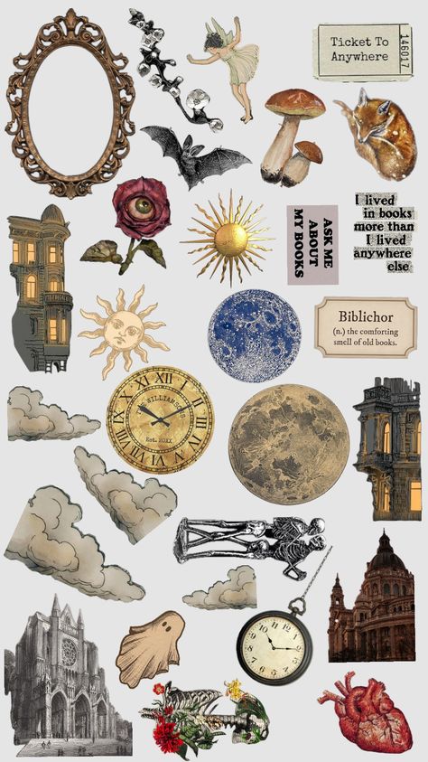 #stickersheet Art Printable Stickers, Vintage Sticker Sheets Printable, Aesthetic Clipart Sticker, Book Stickers Aesthetic Vintage, Printable Stickers Sheets Aesthetic, Home Stickers Printable, Foldables Aesthetic, Stickersheet Aesthetic, Collage Stickers Aesthetic