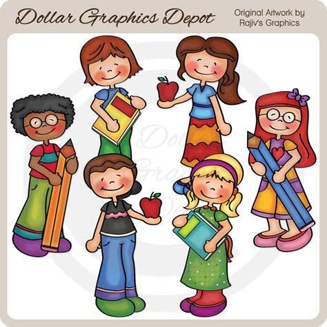 Back+To+School+Kids+3+-+Clip+Art+-+$1.00+:+Dollar+Graphics+Depot,+Quality+Graphics+~+Discount+Prices Student Incentives, Student Name Tags, Alphabet Nursery, Winter Words, Puppy Dress, Unicorn Valentine, Back To School Kids, Red Apples, Classroom Printables