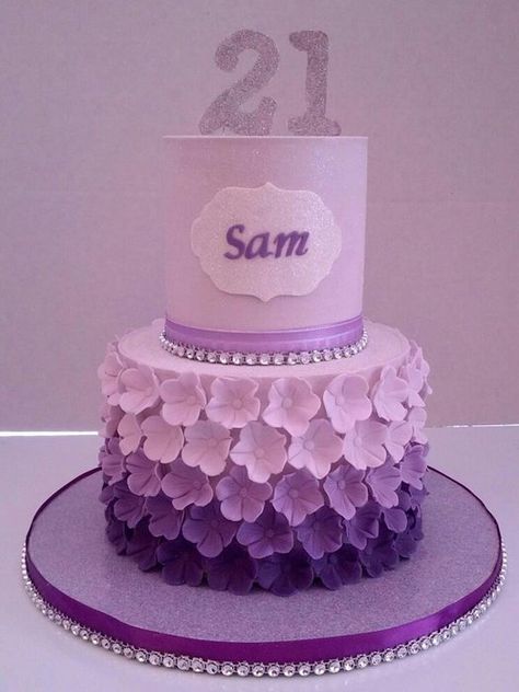 Purple ombre blossom cake by Jill Cake Designs Birthday Women, 21st Bday Cake, New Cake Design, Sofia Cake, Blossom Cake, 21st Ideas, Purple Cakes Birthday, 21st Cake, Decorative Cakes