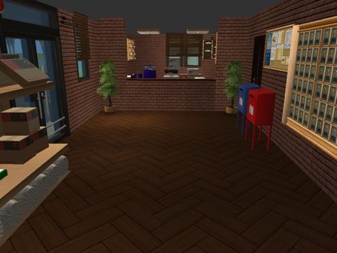 post office Post Office Interior Bloxburg, Bloxburg Post Office Interior, Post Office Bloxburg, Minecraft Post Office, Post Office Interior, Bloxburg Town, Minecraft Things, Gta San, Decal Codes