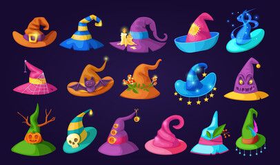 Magic Hat Illustration, Witch Cartoon, Canva Tricks, Cartoon Witch, Types Of Magic, Halloween Hat, Wizard Hat, Magic Hat, Witch Hats