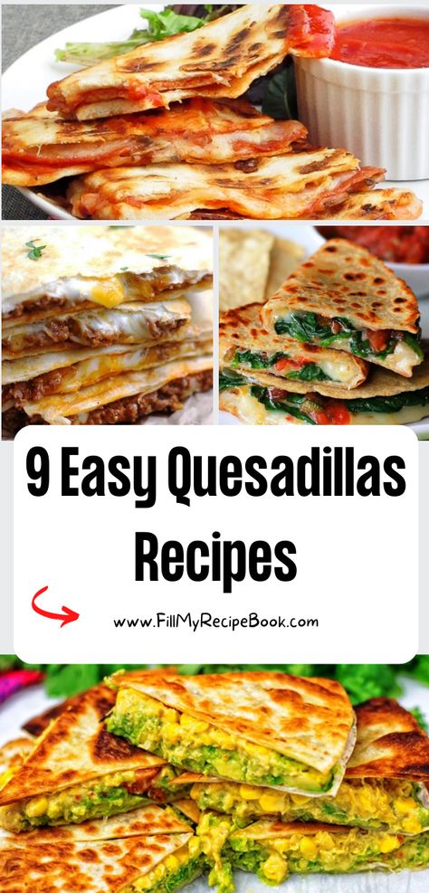 9 Easy Quesadillas Recipes to make with lovely tasty fillings with cheese. Use left overs as well to fill inside the quesadillas for lunch. Stove Top Ideas, Quesadilla Maker Recipes, Easy Quesadillas, Best Quesadilla Recipe, Quesadillas Recipes, Cheese Quesadilla Recipe, Veggie Quesadilla, Easy Quesadilla, Quesadilla Recipes Easy