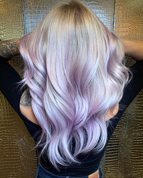 Subtle Pastel Purple Highlights for Blondes Pastel Purple Ombre Hair, Icy Blonde With Purple Highlights, Classy Colorful Hair, Platinum Blonde With Pastel Highlights, Blonde And Lilac Hair Ombre, Purple Peekaboo Highlights Blonde, Blonde And Purple, Purple Natural Hair, Purple Hair Streaks