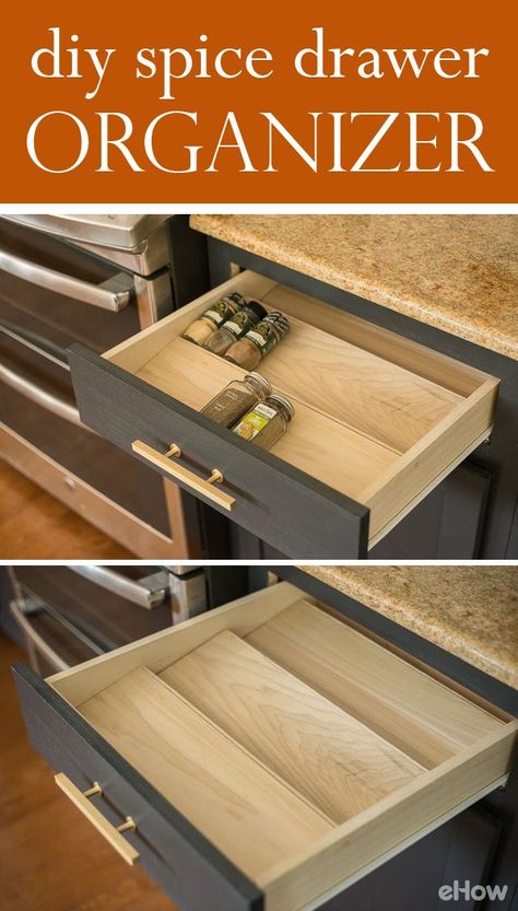 Kitchen Drawers Diy, Spice Drawer Organizer, Diy Spice Rack, Spice Organization Drawer, Diy Spices, Kabinet Dapur, Spice Drawer, Kitchen Organization Diy, Spice Racks