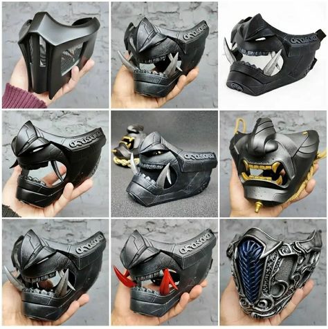 How To Make A Ninja Mask, Mascara Samurai, Mask Design Art, Samurai Mask, Cool Masks Designs Ideas, Mascara Oni, Ninja Mask, Kitsune Mask, Helmet Concept