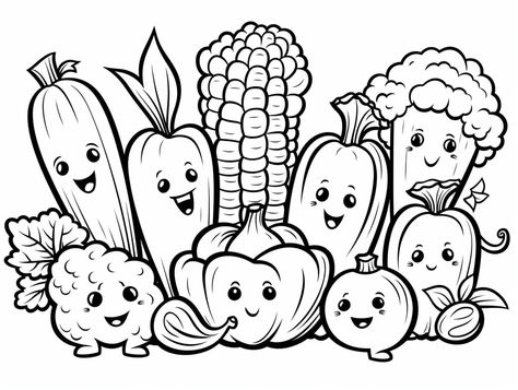 Vegetable Coloring Pages Free Printable, Coloring Pages Kawaii, Vegetable Printing, Bed Painting, Kids Colouring Printables, Fruit Coloring, Vegetable Coloring Pages, Garden Coloring Pages, October Activities