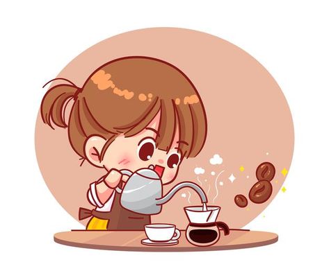 Coffee Cartoon, Seni 2d, Coffee Drawing, Chibi Girl, Chibi Characters, Cute Cartoon Drawings, How To Make Coffee, Cute Little Drawings