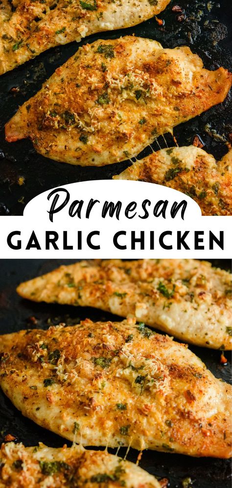 This baked garlic parmesan chicken is juicy, flavorful, easy to make, and ready to serve in only 15 minutes. Baked Chicken Toppings, Simple Tasty Chicken Recipes, Chicken Bake Recipes Easy 4 Ingredients, Easy Chicken Recipes For One Person, Simple Parmesan Chicken, Clean Chicken Parmesan Recipe, Simple Dinners With Chicken, Beginner Chicken Recipes, Simple Meals With Chicken