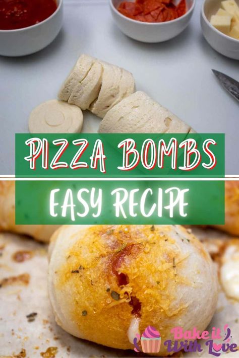 These stuffed pizza bombs are a quick and easy homemade version of pizza bites that also double as a great project to do with the kids! You can hand stretch your Pillsbury Grands biscuits, or roll them out, before layering all of the wonderful cheese, marinara, and pepperoni slices inside. Pop them in the oven and you're ready to go! BakeItWithLove.com #bakeitwithlove #stuffedpizza #pizza #pizzabombs #pizzarolls Pepperoni And Biscuit Recipes, Pizza Puffs Recipe Biscuits, Pizza Pockets With Biscuits, Pizza Buiscits, Canned Biscuit Pizza Recipes, Pizza Made With Biscuits, Canned Biscuit Pizza, Pizza Bombshell, Biscuit Pizza Grands