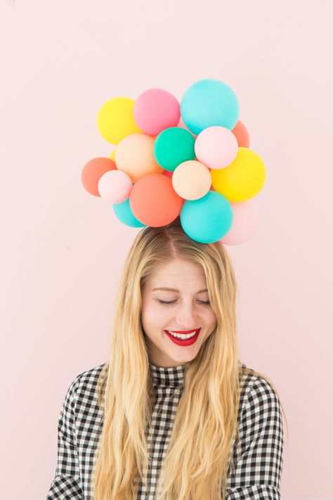 Balloon Hat DIY | Oh Happy Day!    #partyhat #party #diy #balloons Balloon Hat, Crazy Hat, Spring Hat, Crazy Hat Day, Hat Diy, Easter Hats, Hat Day, Crazy Ideas, Crazy Hats