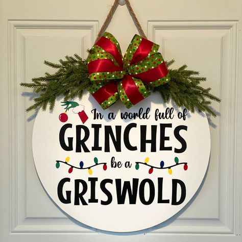 Christmas Grinch Wooden Round Door Hanger, Sizes, Holiday Front Porch Sign, Gift Ideas For Birthday Christmas Round Wood Signs Diy, Grinch Signs Wooden Diy, Nerd Christmas, Christmas Front Door Decor, Paint Lettering, Christmas Door Hangings, Hanger Christmas, Christmas Diy Wood, Door Hanger Christmas