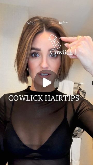 687K views · 7.5K likes | Rachel Eggie on Instagram: "Ever notice how your cowlicks have a mind of their own?! In previous videos, I've shared how to use ANTI.GRAVITY and a blow dryer to tame them on day one. Unfortunately, they still like to reappear on day two and three. So how do we manage them? That's where this quick tip comes in handy!!   Watch as I demonstrate how to effortlessly smooth down cowlicks in a way that will LAST! Once the cowlicks are controlled and put in place, remember to ALWAYS set with hairspray. (Hairspray used: SESSION.SPRAY @kevin.murphy -tagged below)  Do you struggle with cowlicks? If so, give this tip a try and let me know if it works for you!!   #cowlick #cowlickcontrol #HairCareTips #Hair #Hairtutorial  #hairtutorials #hairtutorialvideo #hairtutorialforbegin Cowlick With Bangs, How To Train Your Part Hair, How To Style Center Part Hair, Styling Choppy Bob How To, How To Style Chin Length Curtain Bangs, Cowlick Curtain Bangs, Hairstyles To Look Professional, Cut You Own Hair At Home, Best Bangs For Cowlick