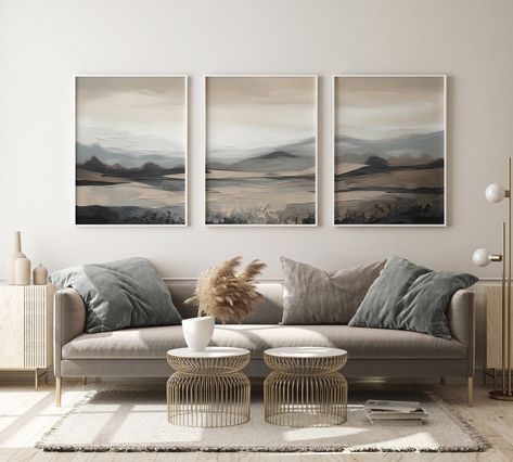 "Enhance the beauty of your walls with our exquisite Wall Decor Set of 3. This art landscape painting DIGITAL DOWNLOAD set features stunning abstract landscape wall art pieces that will add a touch of elegance and style to any room in your home. The set includes three unique pieces that can be displayed together as a cohesive collection or separately to create a captivating focal point in different areas of your home. Whether you want to spruce up your living room, bedroom, or office, this Wall Decor Set of 3 is a perfect choice to elevate your interior decor to new heights. Highlights: - Set of 3: This Wall Decor Set includes three beautiful art landscape paintings, offering versatility in how you display them. - Abstract Landscape Wall Art: The paintings feature abstract interpretations Over The Couch Painting, Living Room Art Ideas Above Couch, Paintings Behind Sofa, Wall Art Above Fireplace Ideas, Living Room Wall Decor Ideas With Photos, Modern Mountain Art, Art Above Sectional, Art For White Walls, Behind The Sofa Wall Decor