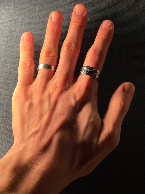 Guys Who Wear Rings, Men With Nice Hands, Thick Hands Men, Tattooed Hands Men Aesthetic, Rings Man Aesthetic, Guys Hands With Rings, Men Hands With Veins, Guys Rings Aesthetic, Attractive Hands Men