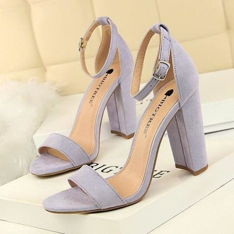 Shoes Block Heels, Kasut Wanita, Block Shoes, Dr Shoes, Basic Heels, Comfort Women, Women Heels, Shoe Boxes, Purple Shoes