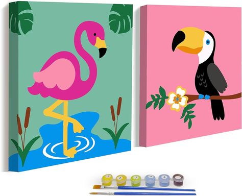 Amazon.com: 2-Pack Easy Paint by Numbers Kits for Kids, DIY Oil Painting for Children Seniors Beginners, Framed Pre Drawn Canvas Painting Craft Set, Color According to Numbers 8x8 inch (Tropical) : Toys & Games Kids Canvas Art Ideas Easy, Canvas Ideas For Kids, Easy Canvas Painting For Kids, Kids Painting Ideas On Canvas, Canvas Painting Ideas For Kids, Painting For Children, Canvas Painting For Kids, Acrylic Painting For Kids, Pre Drawn Canvas