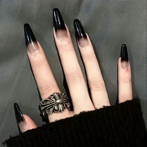 Faster shipping. Better service Fake Nails Long, Ballet Nails, Long Press On Nails, Goth Nails, Coffin Press On Nails, Black Ombre, Stick On Nails, False Nail, Nail Accessories