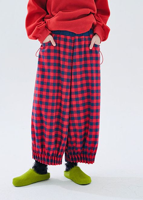 Blue Checkered, Fall Fabric, Crop Pants, Red Plaid, Cropped Pants, Red Blue, Red And Blue, Elastic Waist, Pants For Women