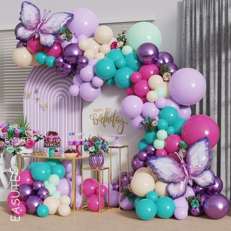 PRICES MAY VARY. Fairy Butterfly Theme Balloon Garland Kit: Our fairy butterfly theme balloon garland kit is perfect for creating a magical and whimsical atmosphere at your party. The kit includes a variety of colorful balloons in blush, dusty pink, and blue, along with butterfly wall stickers and a fairy garden balloon arch. High-Quality Materials: The balloons are made of high-quality latex, which is durable and long-lasting. The butterfly wall stickers are made of PVC, which is easy to apply Butterfly Party Decorations Ideas, Butterfly Balloon Decorations, Rose Themed Baby Shower Ideas, Fairy Theme Birthday Party Decoration, Fairy Garden Party Decorations, Butterfly Theme Birthday Decoration, Birthday Party Decorations Blue, Butterfly Baby Shower Centerpieces, Fairy Theme Birthday Party