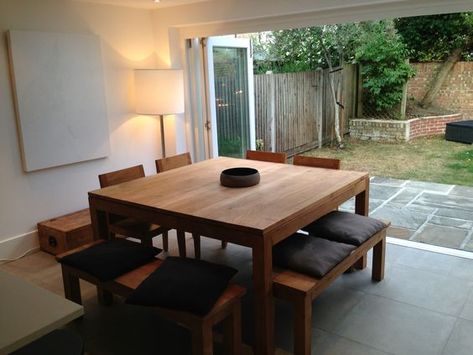 Square kitchen table - Love this! But... chairs or benches??: Square Kitchen Table, Square Dining Room Table, Square Kitchen Tables, Kitchen Table And Chairs, Diner Table, Farmhouse Dining Room Table, Square Kitchen, Dining Room Contemporary, Dinning Room Design