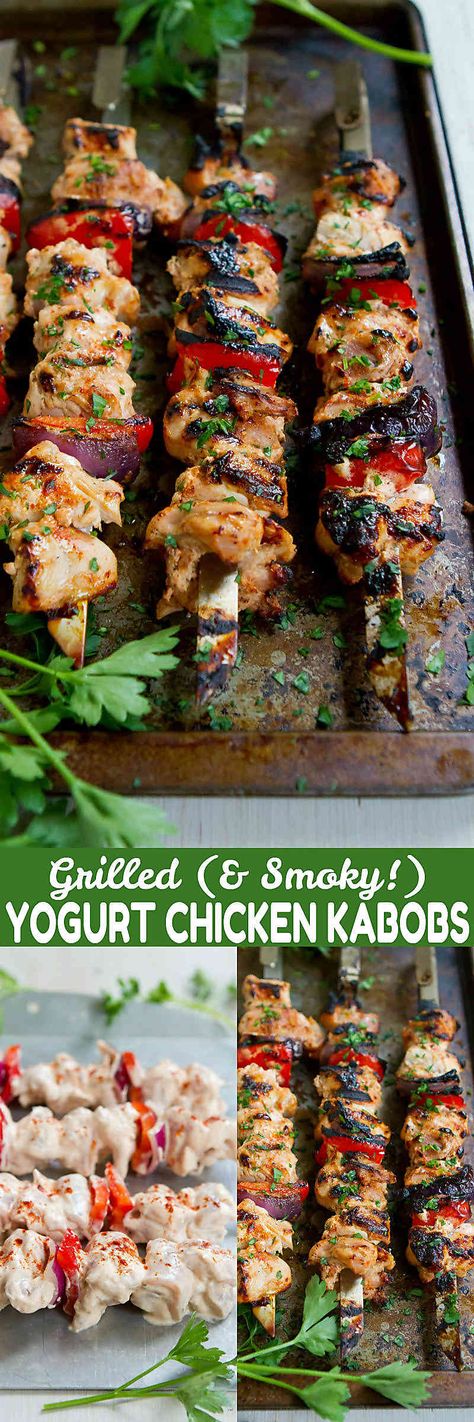 These Grilled Paprika Yogurt Chicken Kabobs are so good and so easy that they’re bound to become a summertime staple! 240 calories and 4 Weight Watchers SmartPoints Yogurt Chicken Kabobs, Chicken Kabob Marinade, Smoked Paprika Chicken, Grilled Kabob Recipes, Grilled Chicken Kabobs, Fruit Kebabs, Bbq Summer, Yogurt Chicken, Kebabs On The Grill