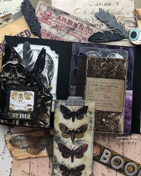 Goth Scrapbook Ideas, Whimsigoth Journal, Goth Scrapbook, Crow Journal, Goth Journal, Journaling Stationary, Gothic Mystery, Gothic Journal, Smashbook Ideas