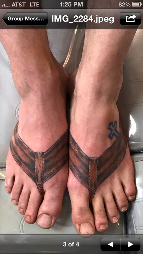 Flip flops tattooed on feet Feet Tatoos Men, Mens Feet Tattoos, Tattoo Feet Man, Feet Tattoos Men, Foot Tattoos For Men, Flip Flop Tattoo, Pirate Tattoo, Foot Tattoo, Foot Tattoos