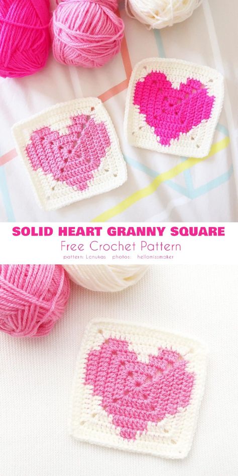 Heart Granny Square Free Crochet Patterns Projek Mengait, Heart Granny Square, Granny Square Haken, Granny Square Crochet Patterns Free, Granny Square Pattern, Crochet Heart Pattern, Crochet Mignon, Confection Au Crochet, Valentines Crochet