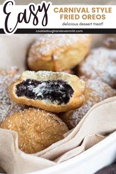 Enjoy Easy Carnival Style Fried Oreos! These crispy, golden treats feature classic Oreos dipped in a sweet batter and fried until golden, perfect for a fun and indulgent dessert the family will love. Homemade Deep Fried Oreos, Homemade Fried Oreos, Homemade Golden Oreos, Easy Deep Fried Oreos, How To Make Fried Oreos, Fried Oreo Recipe, Carnival Desserts, Deep Fried Oreos Recipe, Fried Oreos Recipe