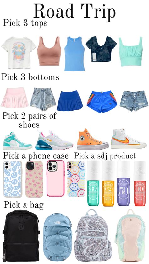 Road Trip Outfits, Trip Outfit Summer, Road Trip Bag, Cute Travel Outfits, Road Trip Outfit, Trip Outfit, School Bag Essentials, Trip Outfits, Preppy Outfit