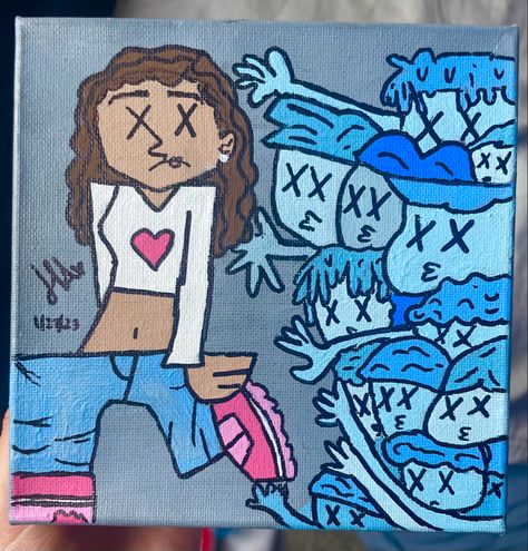 Cartoon Easy Paintings, 90s Painting Ideas, 90s Painting, Pink Canvas Art, Proud Family, Girl Painting, Trippy Painting, Hippie Painting, Simple Canvas Paintings