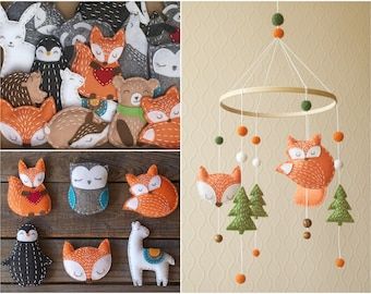 Animal Numbers, Fox Mobile, Nursery Decor Pillows, Nursery Animals, Diy Mobile, Felt Baby, Boys Bedroom Decor, Nursery Mobile, Woodland Nursery Decor