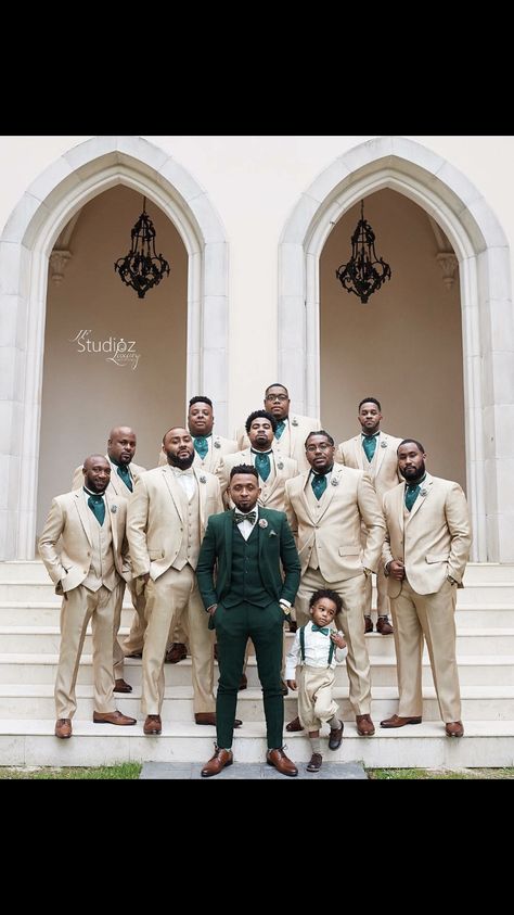 Emerald Green Wedding Theme, Green Wedding Suit, Wedding Groomsmen Attire, Wedding Suits Groomsmen, Green Tuxedo, Wedding Tux, Tan Wedding, Green Themed Wedding, Emerald Green Weddings