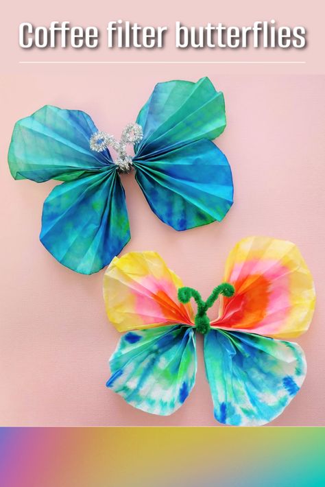 Butterfly Coffee Filter, Butterfly Kids Craft, Craft For Spring, Butterfly Spring, Spring Kindergarten, Butterfly Craft, Coffee Filter Crafts, Spring Craft, Butterfly Kids