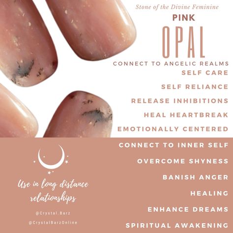 Pink opal meaning. Pink opal healing. Pink opal metaphysical properties. Pink opal magic. Pink Chalcedony Meaning, Pink Opalite Meaning, Pink Opal Crystal Meaning, Pink Opal Meaning, Opal Crystal Meaning, Opal Stone Meaning, Crystal Pairings, Citrine Properties, Earth Vibes