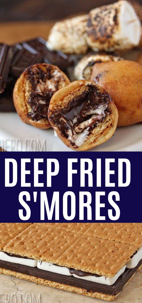 Fried Smores Recipes, Deep Fried Brownies, Deep Fried Smores, Fried Smores Balls, Deep Fried Marshmallows, Fried Marshmallows, Fried Smores, Gourmet Smores, Deep Frier