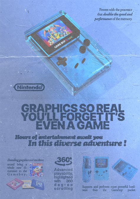 VINTAGE NINTENDO GAMEBOY AD/POSTER Video Games Poster, Nintendo Ads, Nintendo Poster, Vintage Nintendo, 90s Nintendo, Retro Tech Aesthetic, Nintendo Nostalgia, Gameboy Aesthetic, Gameboy Design