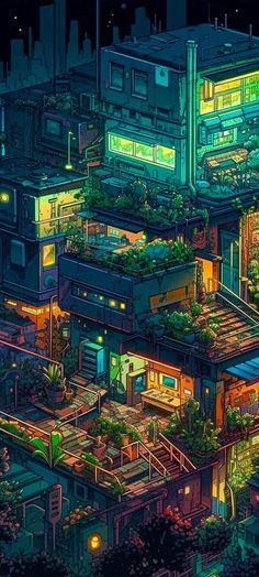 Japan At Night, Gaming Background, Pixel Art Landscape, Sci Fi Landscape, Japanese Pop Art, Airplane Wallpaper, Pixel Art Background, Isometric Art, Cool Wallpapers Art