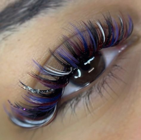 4th Of July Lash Extensions, Purple Lash Extensions, Blue Lash Extensions, Coloured Lash Extensions, Rainbow Lashes, Purple Lashes, Colored Lash Extensions, Custom Eyelashes, Lash Book