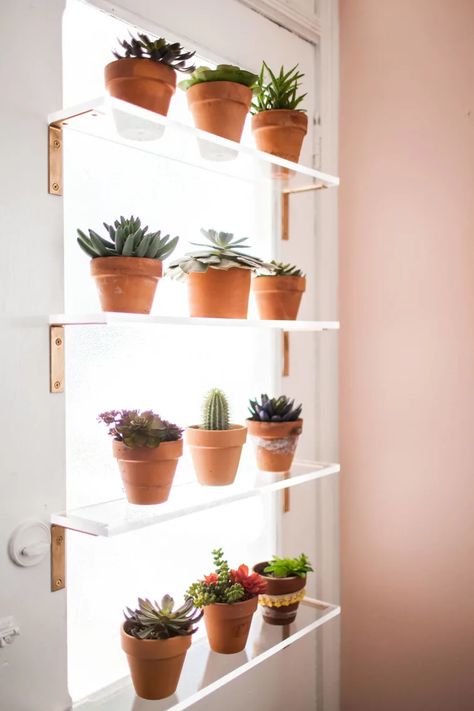 DIY Shelf Ideas for Extra Storage | Apartment Therapy Kitchen Window Plants, Kitchen Window Shelves, Sink Window, Window Plant Shelf, Kaktus Dan Sukulen, Tanaman Pot, Diy Regal, Plant Window, Window Shelves