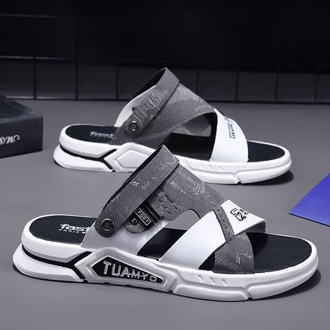 Cheap Men's Sandals, Buy Quality Shoes Directly from China Suppliers:WEH Sandals Men leather 2021 new Summer Beach Sandals brand designer soft Casual Driving trending Outside Slippers outdoor Enjoy ✓Free Shipping Worldwide! ✓Limited Time Sale ✓Easy Return. Sandal Pria Casual, Leather Slippers For Men Casual, Nike Sandals For Men, Best Sandals For Men, Sandals Luxury, Leather Slippers For Men, Retro Backpack, All Black Shoes, Men Sandals