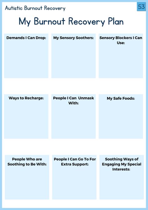 Autistic Burnout Recovery: How to Build a Recovery Plan — Insights of a Neurodivergent Clinician Audhd Tips, Neurodivergent Burnout, Neuro Spicy, Burnout Symptoms, Asd Spectrum, Burnout Recovery, Executive Functioning Skills, Therapy Worksheets, Spectrum Disorder