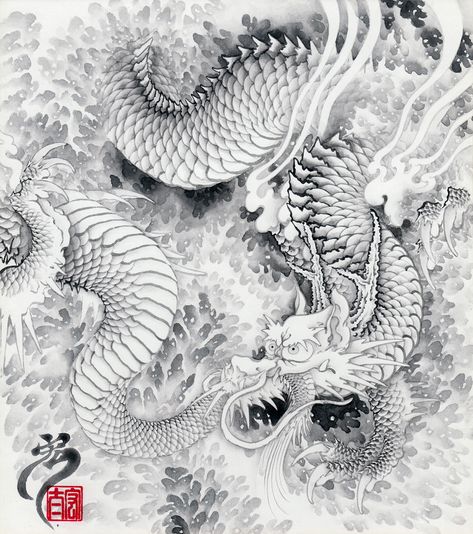 I painted dragon on -shikishi- Painting Dragon, Japanese Ink Painting, Japanese Tattoo Art, Black Stickers, Dragon Art, Dragon Tattoo, Ink Painting, Art Videos, Poster Wall Art