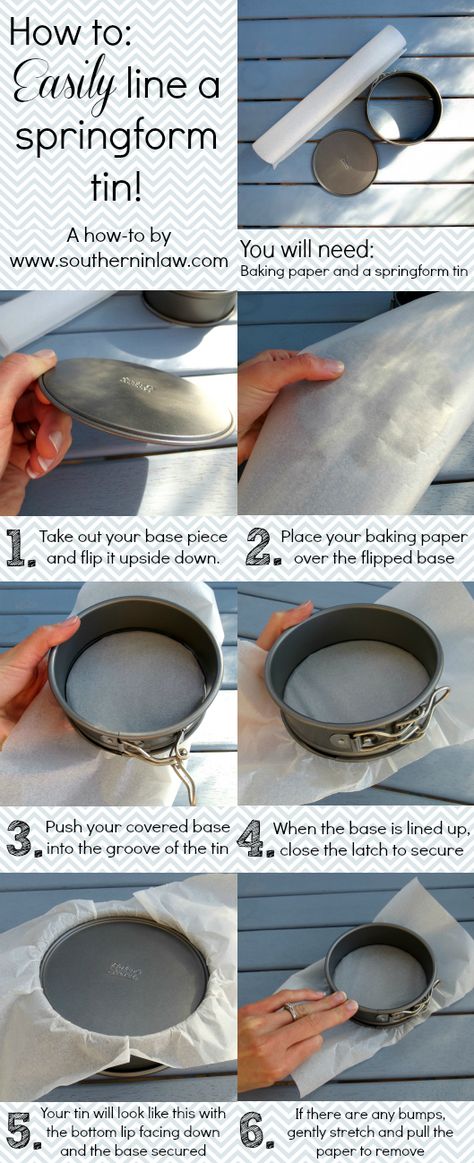 How to easily line a spring form tin! The simplest, easiest way to prepare a springform tin that leaves you with no-mess and is so much easier to get out! Desserts In A Springform Pan, How To Remove Cheesecake From Spring Pan, Springform Pan Cake Recipes, Things To Make In A Springform Pan, Spring Pan Recipes Desserts, Spring Foam Pan Recipes, Small Springform Pan Recipes, 4 Inch Springform Pan Recipes, Recipes For Springform Pan