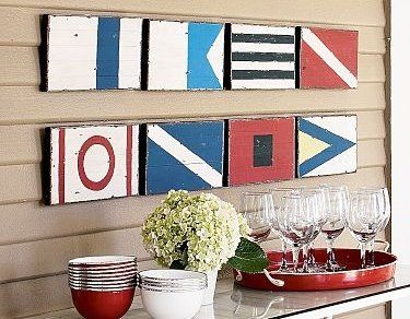 nautical kitchen accessories - Bing Images Nautical Signal Flags, Flag Wall Decor, Deco Marine, Nautical Room, Nautical Flags, Nautical Wall Art, Shell Decor, Flag Wall, Beach Cottage Style