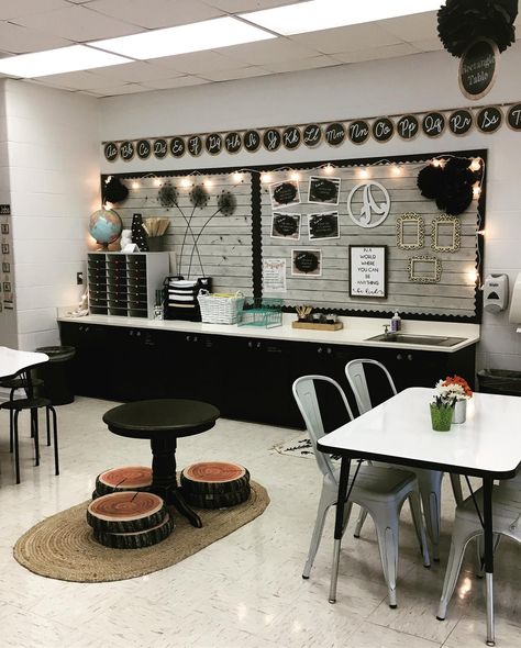 Preppy School Classroom, Classroom Decor Flexible Seating, Classroom Turned Into Office, Modern Farmhouse Classroom Bulletin Board, Class Decor Ideas High Schools, Encouraging Classroom Decor, Western Chic Classroom, Brown And Green Classroom Decor, Diy High School Classroom Decor