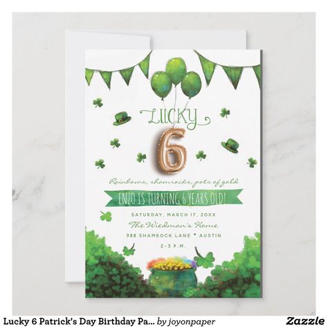 St Patrick's Day Birthday, Birthday Invitations Diy, Lucky 7, St Patrick's Day Gifts, Watercolor Invitations, 1st Birthday Invitations, Third Birthday, Party Card, Zazzle Invitations