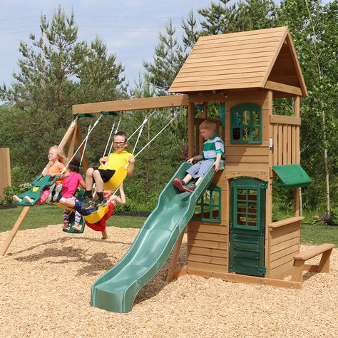 Windale Wooden Playset | KidKraft Europe Backyard Playset, Patio Grande, Wooden Playset, Wooden Swing, Big Backyard, Playset Outdoor, Wooden Swings, Outdoor Play Equipment, Backyard Playground