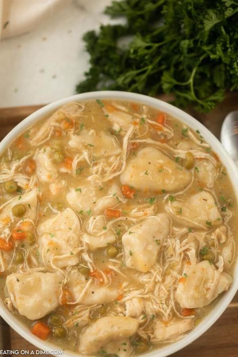 Instant pot chicken and dumplings (& VIDEO!) - ready in minutes! Chicken And Dumpling Recipes, Instapot Chicken And Dumplings, Instant Pot Chicken And Dumplings, Best Chicken And Dumplings, Dumpling Recipes, Fall Crockpot Recipes, Eating On A Dime, Crockpot Chicken And Dumplings, Instant Pot Pasta Recipe