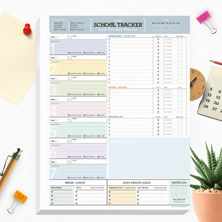 Stay Organized with Our Daily Notepad for Students! Stay on top of your class to-do lists, homework, exams, and reading with this high-functioning notepad.  Quality Design & Function - Our notepad features colorful, fun, clean, undated daily sheets with 50 high-quality tear-off pages. Each 8.5 x 11 inch sheet is printed on 70 lb uncoated stock, offering a minimal and organized design. Proudly designed and printed in the USA.  Boost Productivity and Reduce Stress - Our desk pad helps you organize Work Schedule Planner, School Tracker, School Work Organization, High School Planner, Homework Sheet, Craft Journal, Daily Planner Hourly, Wellness Planner, School Binder